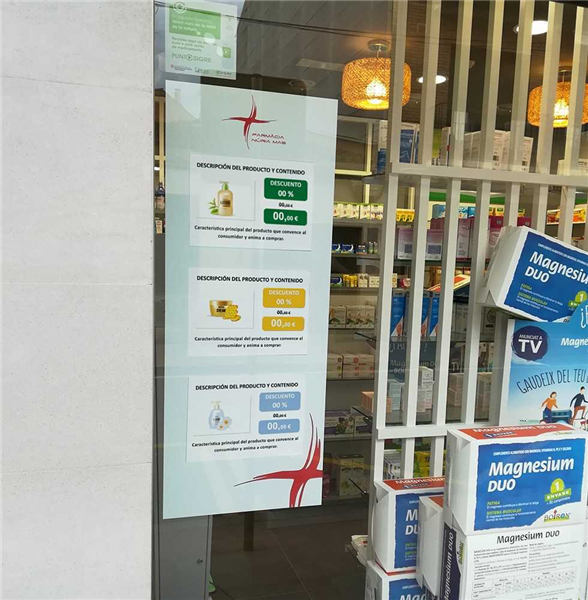 Micromarc para señalización en el cristal de la farmacia